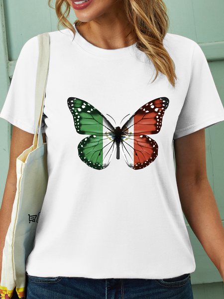

Women’s Butterfly Casual Crew Neck T-Shirt, White, T-shirts