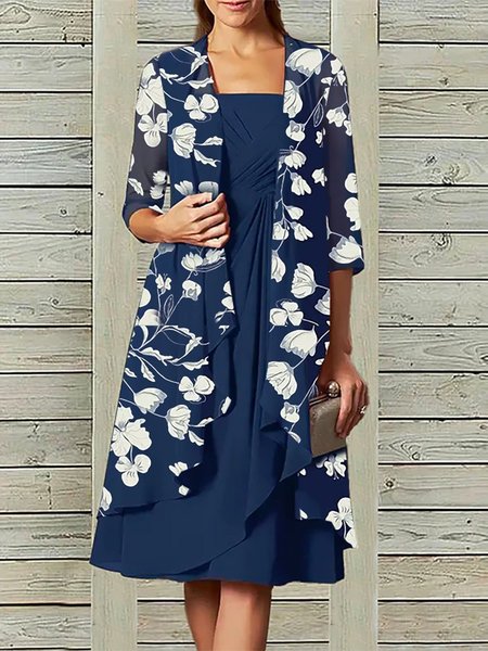 

Crew Neck Casual Chiffon Loose Two-Piece Set, Dark blue, Dresses