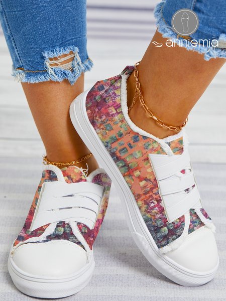 

Abstract Print Fringe Canvas Shoes, Multicolor, Sneakers