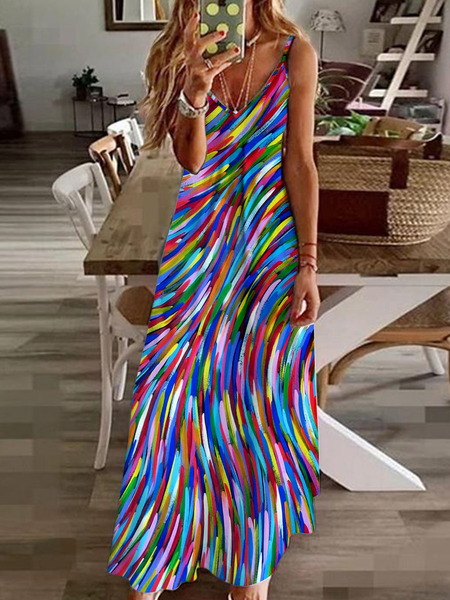 

Ombre Jersey Casual V Neck Dress With No, Blue, Dresses