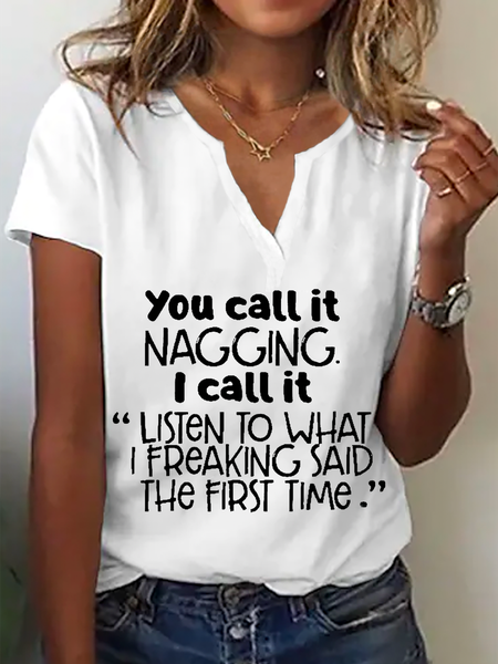 

Casual Notched Funny Letters Shirt, White, Blouses