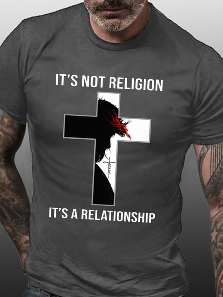 

Women's Cotton It's not a religion It's a relationship Crew Neck Casual T-Shirt, Deep gray, T-shirts