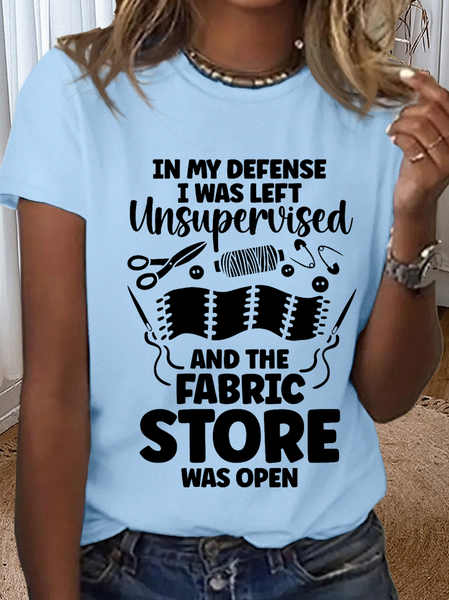 

Women‘s Funny Sewing Crew Neck Text Letters Simple T-Shirt, Light blue, T-shirts