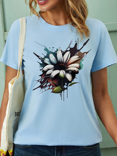 

Women’s Flower Casual T-Shirt, Light blue, T-shirts
