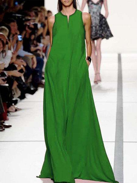 

Elegant Loose V Neck Plain Dress With No, Green, Maxi Dresses