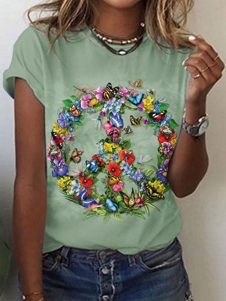 Crew Neck Loose Casual Floral T Shirt