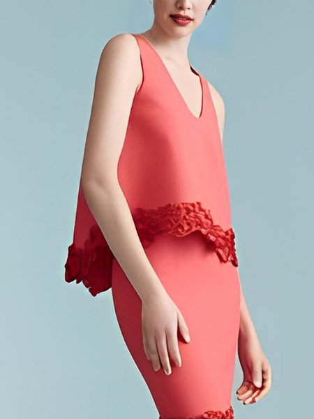

Plain Elegant V Neck Loose Sleeveless Shirt, As picture, Blouses and Shirts