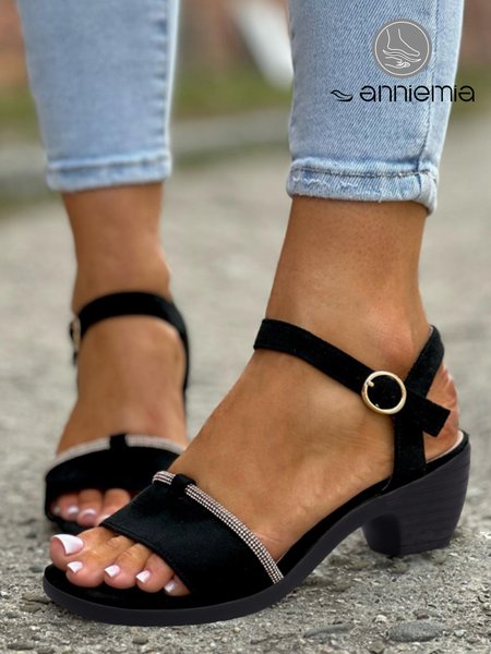 

Rhinestone Black Chunky Heel Dancing Sandals, Sandals