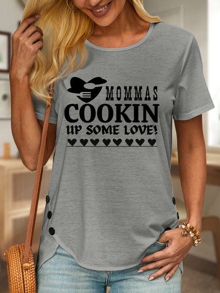 

Lilicloth X Kat8lyst Mommas Cooking Up Some Love Women's Crew Neck Casual T-Shirt, Gray, T-shirts