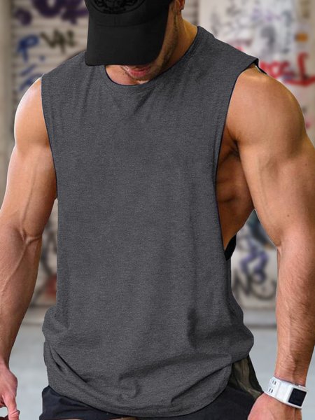 

Men's Loose Text Letters Casual Crew Neck Tank Top Workout Tank Top Gym Bodybuilding Sleeveless Muscle T Shirts, Deep gray, Tank Tops