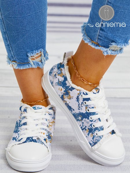 

Anniemia Blue Abstract Fringe Casual Canvas Shoes, Sneakers