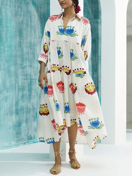 

Vacation Loose Random Print Dress With No, White, Midi Dresses