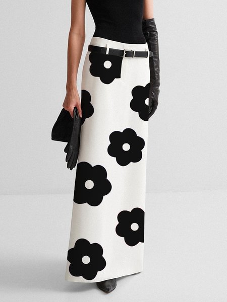 

Floral Urban Regular Fit Maxi Skirt With No Belt, Black-white, Skirts