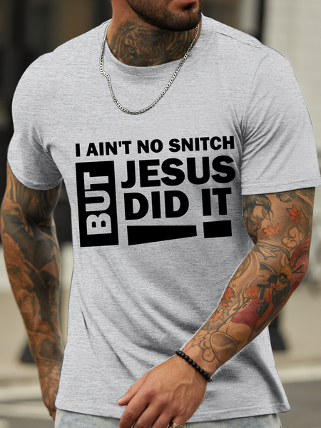 

Men’s Jesus Did It Cotton Text Letters Casual Crew Neck T-Shirt, Light gray, T-shirts
