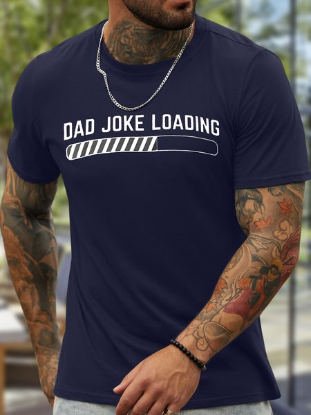 

Men's Dad Joke Loading Funny Graphic Printing Father's Day Gift Loose Cotton Casual Crew Neck T-Shirt, Purplish blue, T-shirts