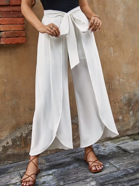 

Loose Vacation Plain Pants, White, Pants