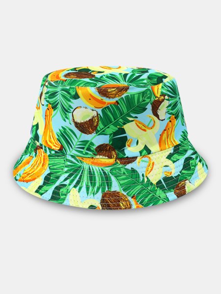 

Palm Leaf Coconut Hawaiian Pattern Sun Protection Bucket Hat, Green, Women Hats