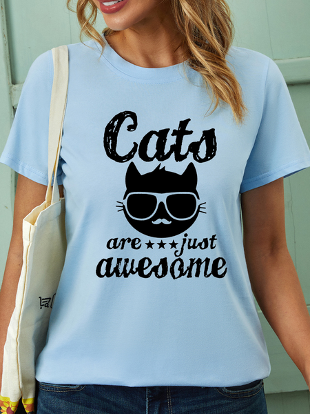

Women’s Cats Are Just Awesome Crew Neck Casual T-Shirt, Light blue, T-shirts