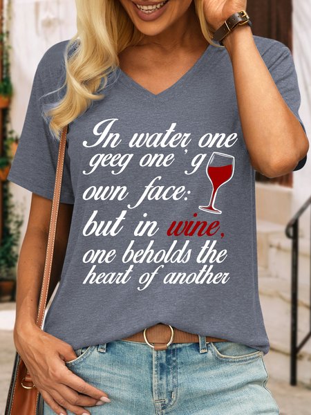 

Lilicloth X Y In Water One Geeg One‘g Own Face But In Wine One Beholds The Heart Of Another Women's V Neck Casual T-Shirt, Gray, T-shirts