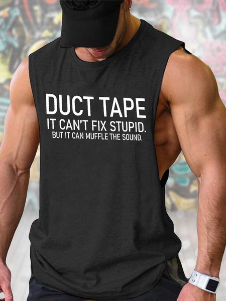

Men's Duct Tape It Can'T Fix Stupid But It Can Muffle The Sound Funny Graphic Printing Loose Text Letters Casual Crew Neck Tank Top Workout Tank Top Gym Bodybuilding Sleeveless Muscle T Shirts, Black, Tank Tops