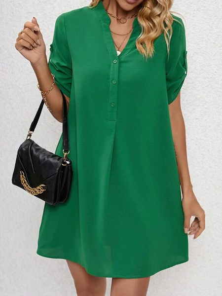 

Plain Urban Half Open Collar Dress With No, Green, Dresses