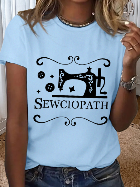 Women's Funny Sewing Lover Simple Loose Crew Neck T-Shirt, Light blue, T-shirts
