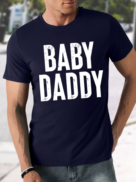 

Men's Baby Daddy Funny Graphic Printing Father's Day Gift Casual Loose Cotton T-Shirt, Purplish blue, T-shirts