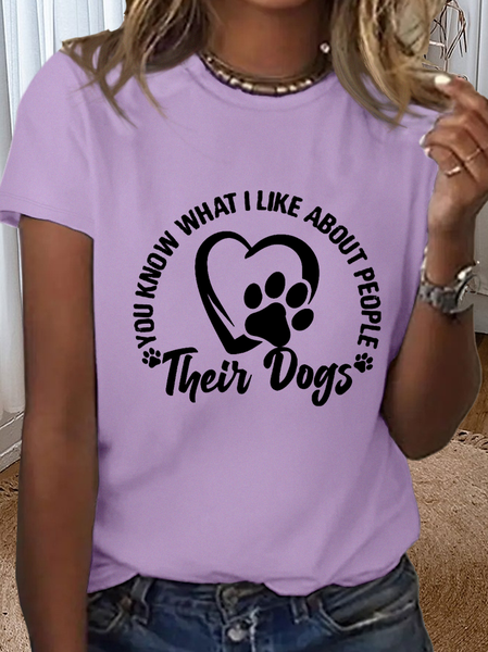 

Women's Funny Dog Lover You Know What I Like About People Their Dogs Crew Neck Simple T-Shirt, Purple, T-shirts