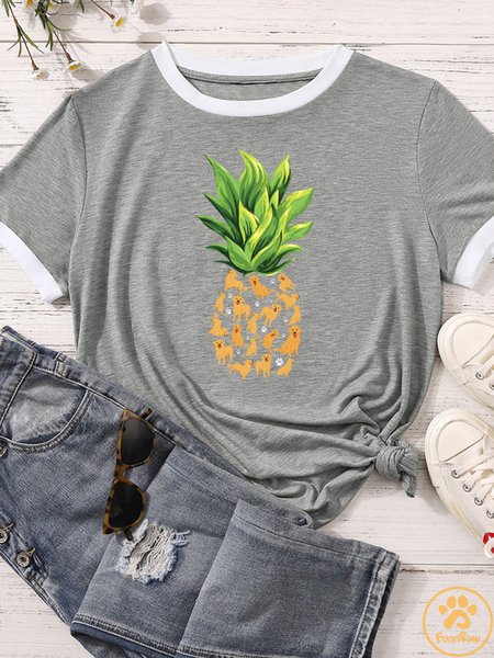

Women's Tropical Pineapple Golden Retriever Matching T-Shirt, Gray, T-shirts