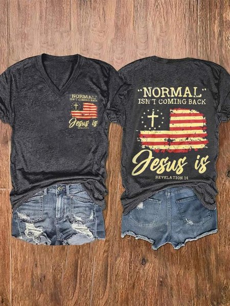 

Flag Casual Crew Neck T-Shirt, Deep gray, T-Shirts