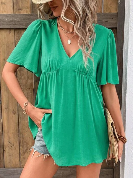 

Plain Casual V Neck Loose Shirt, Green, Shirts & Blouses