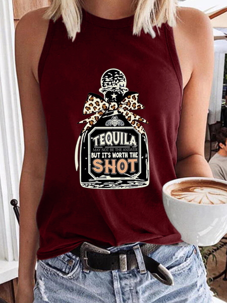

Women's Funny Tequila May Not Be The Answer But It's Worth The Shot Crew Neck Tank Top, Red, Tank Tops