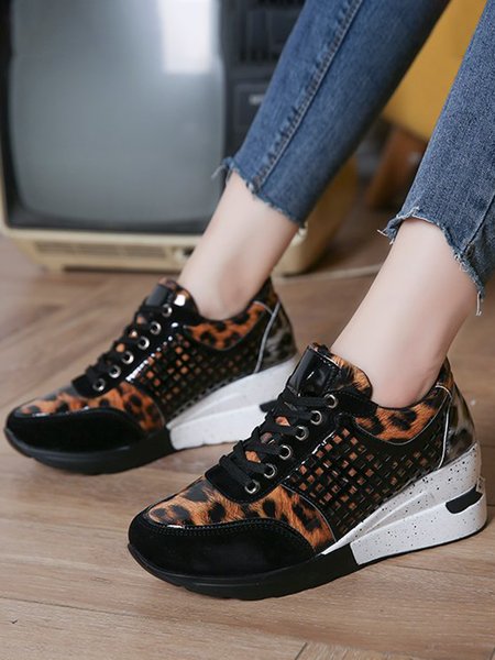 

Leopard Print Mesh Panel Wedge Sneakers, Sneakers