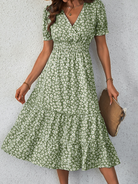 

Elegant V Neck Loose Dress With No Belt, Green, Dresses