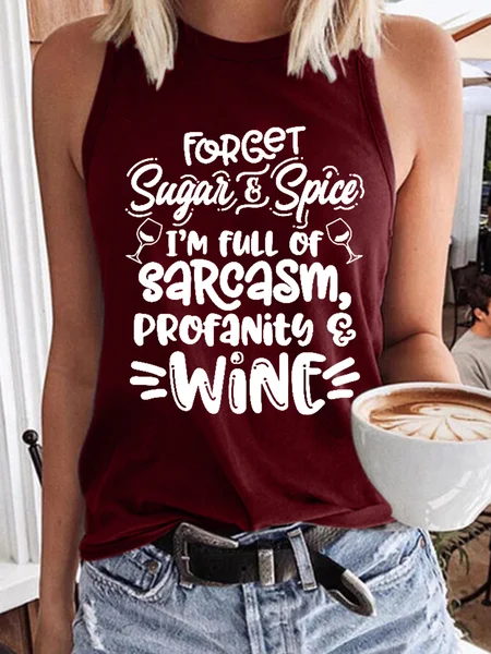 

Women’s Funny Wine Text Letters Crew Neck Casual Tank Top, Red, Tank Tops