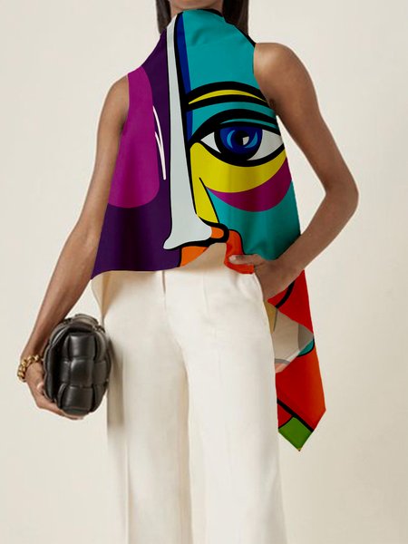 

Sleeveless Abstract Urban Loose Shirt, As picture, Blouses and Shirts