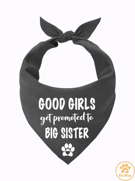 

Lilicloth X Funnpaw Good Girls Get Promoted To Big Sister Matching Dog Print Bib, Gray, Pet Bandanas