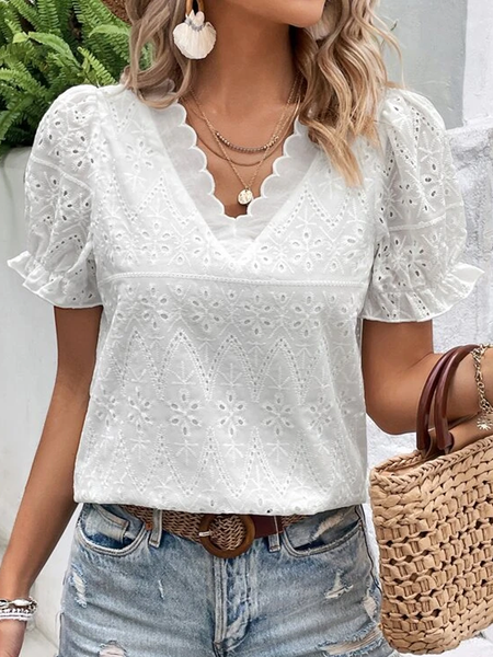 

Cotton Lace V Neck Linen Shirt, White, Shirts & Blouses