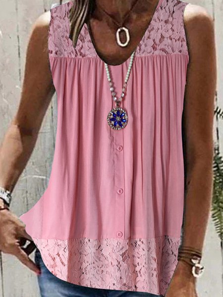 

Loose Plain Scoop Neck Casual Tank Top, Pink, Tanks & Camis