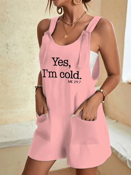 

Yes I‘m Cold Casual Loose Cotton Spaghetti Bib Pants, Pink, Jumpsuits＆Rompers