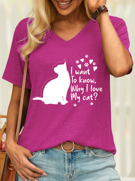 

Women’s I Want To Know Why I Love My Cat Casual Cotton T-Shirt, Rose red, T-shirts