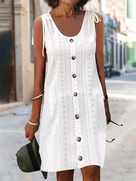 

Plain Crew Neck Casual Regular Fit Dress, White, Dresses