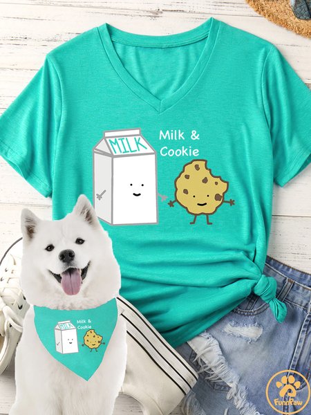 

Women's Milk And Cookie Matching V Neck T-Shirt, Green, T-shirts
