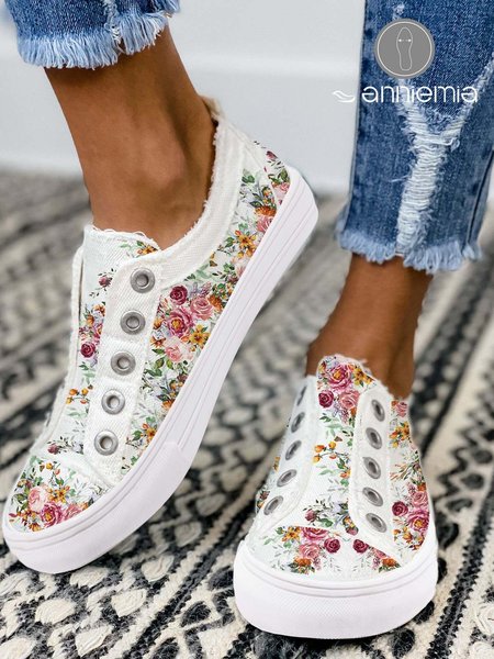 

Anniemia Floral Fringe Casual Canvas Shoes, Multicolor, Sneakers