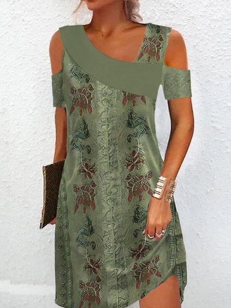 

Irregular Collar Vintage Ethnic Design Dress, Green, Dresses