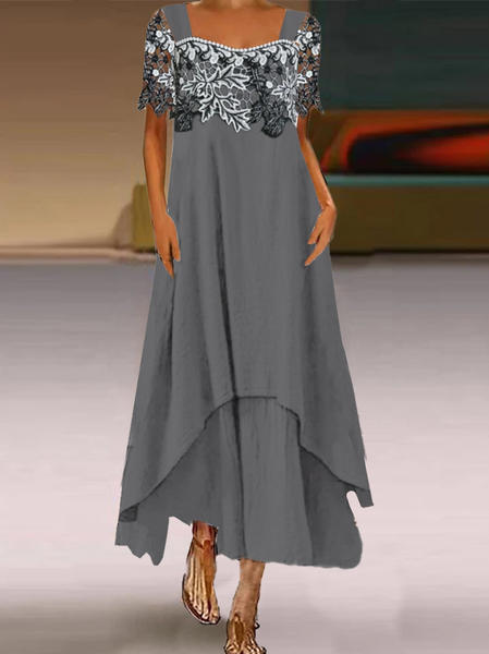 

Lace Casual Square Neck Plain Dress, Gray, Formal Dresses