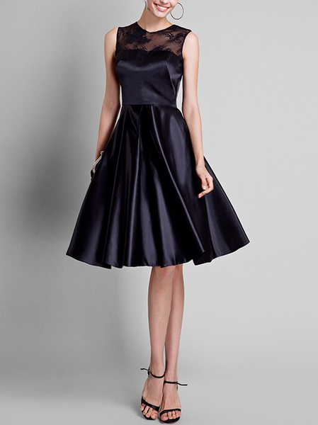 

Party Crew Neck Elegant Dress, Black, Midi Dresses