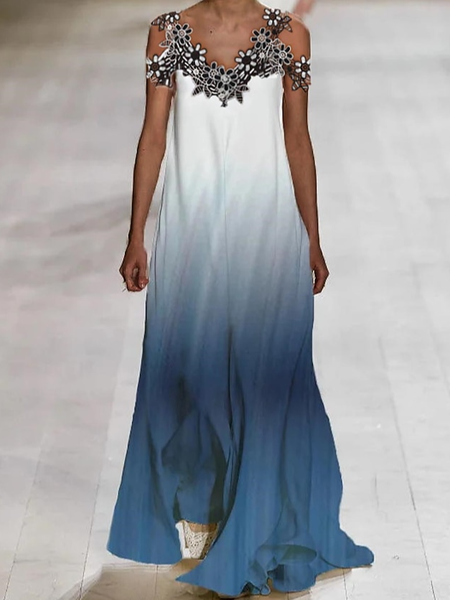 

Lace Regular Fit Elegant Dress With No, Blue, Dresses