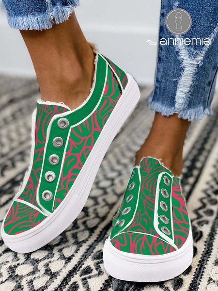 

Anniemia Abstract Printing Fringe Casual Canvas Shoes, Green, Sneakers