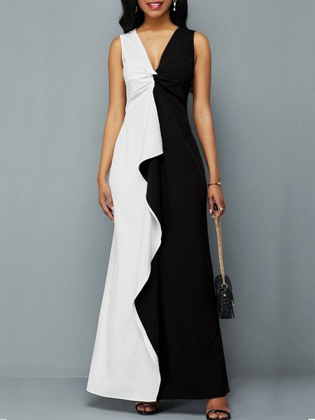 

Regular Fit V Neck Jersey Urban Dress, Black-white, Dresses
